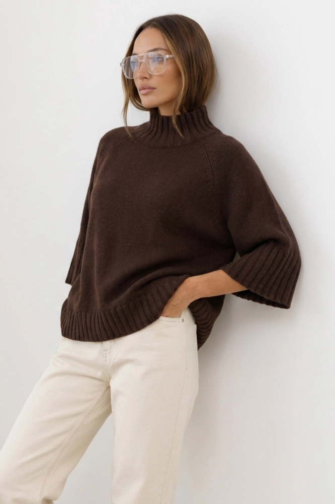Sweter Teramo rękaw 7/8 - czekoladowy