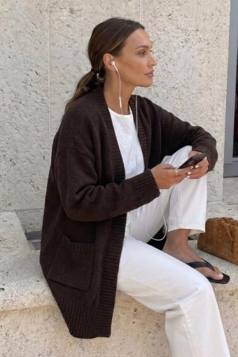Stylowy kardigan Sasso OVERSIZE wełna - czekoladowy